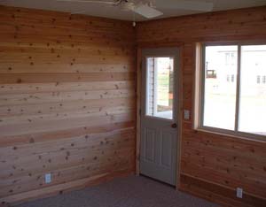 Three season porch.
Room dimensions are 14 ft. by 13 ft. 
Beautiful cedar lined walls. 
Walls and ceiling are insulated.